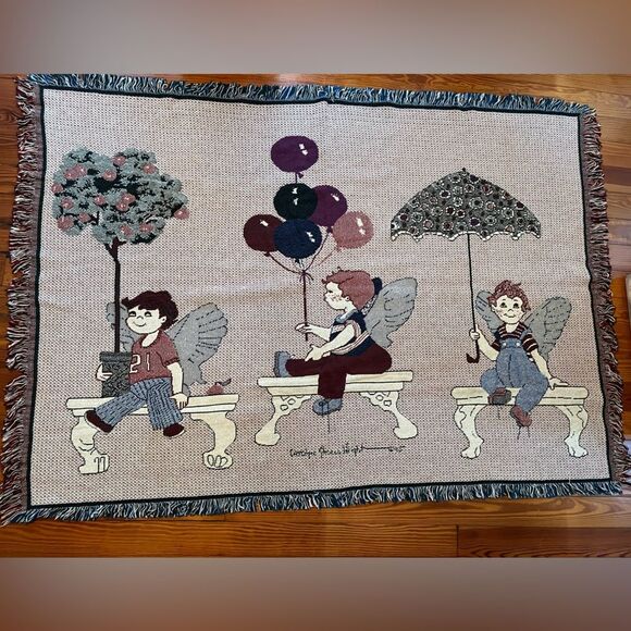 Carolyn Shores Wright Children Angels Throw Blanket Afghan Tapestry Approx 48X66 - Picture 1 of 9
